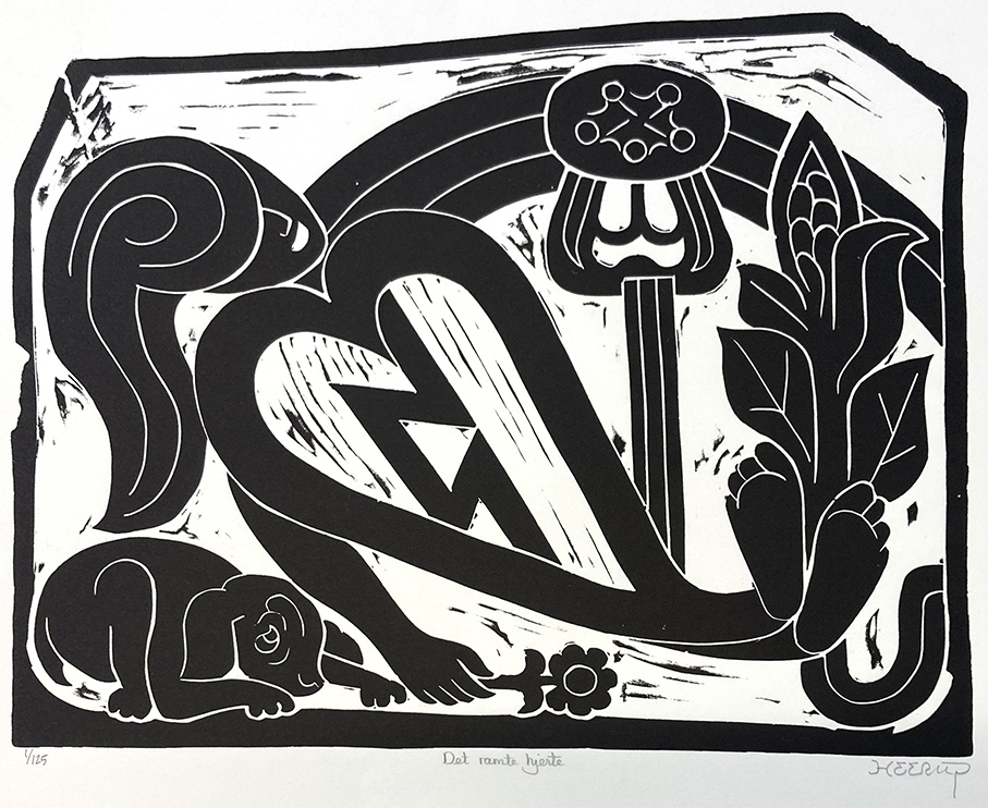 Det ramte hjerte Litografier Henry Heerup | Litografier og malerier af Henry Heerup