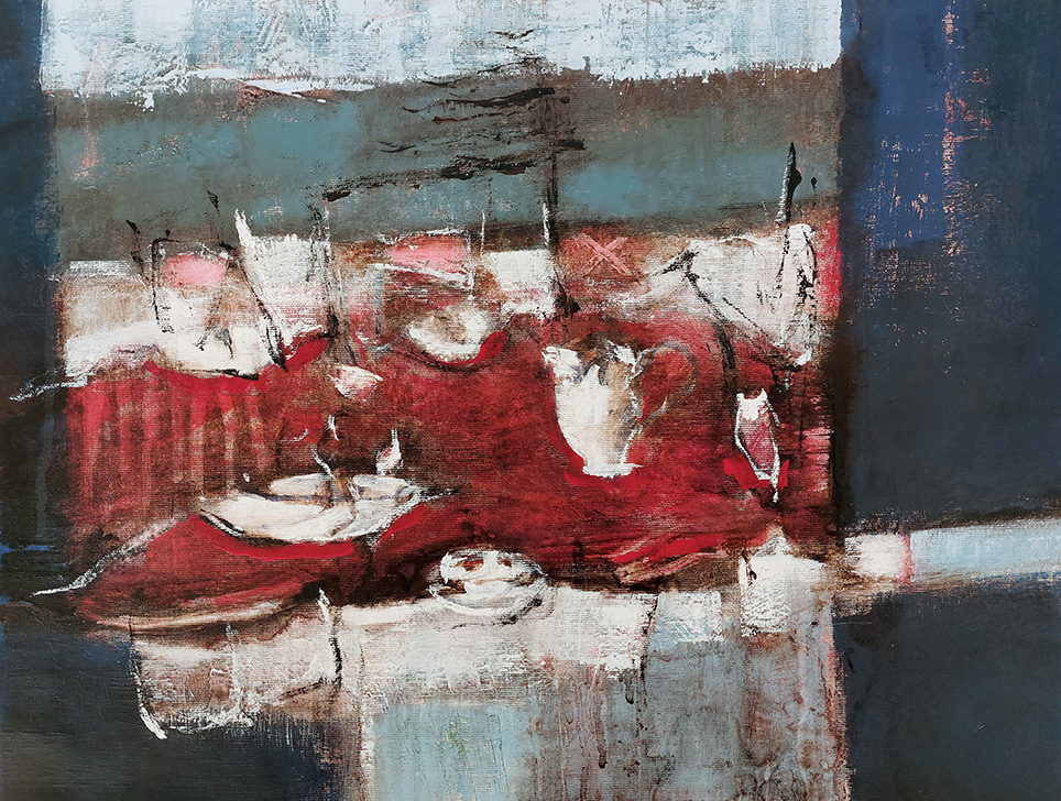 Table behind the curtain II Malerier Carsten Frank | Køb kunst og malerier fra Carsten frank | Unikt udvalg