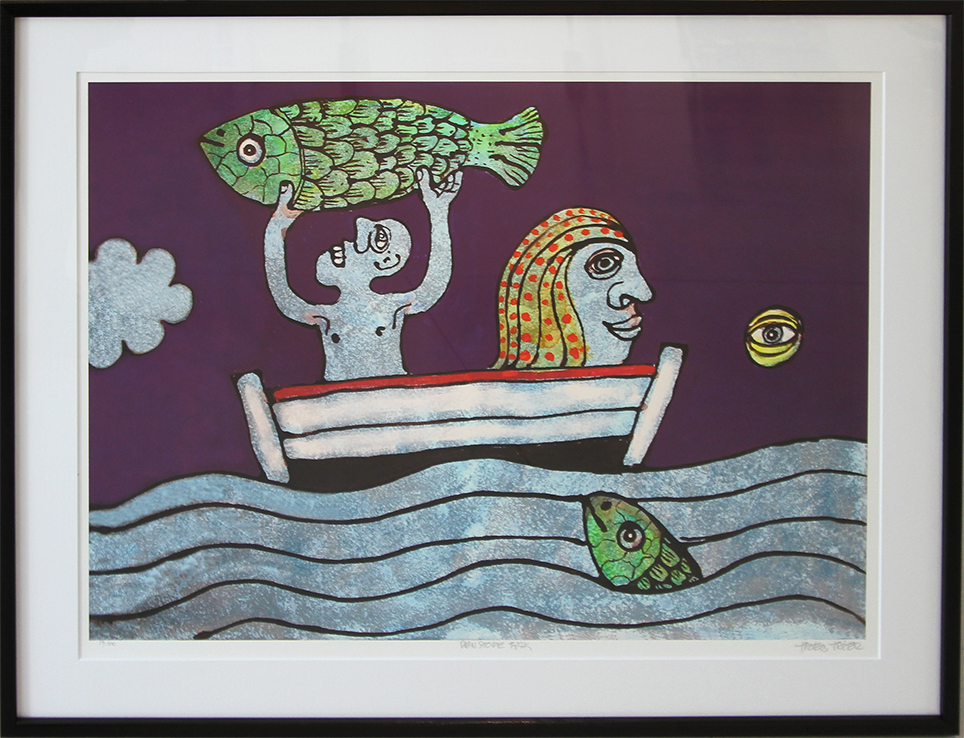 Den store fisk Litografier Troels Trier | Køb Troels Trier kunst og maleri - Unikt udvalg