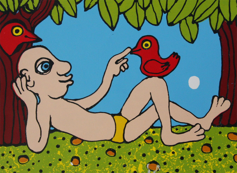 Drengen i skoven Litografier Troels Trier | Køb Troels Trier kunst og maleri - Unikt udvalg