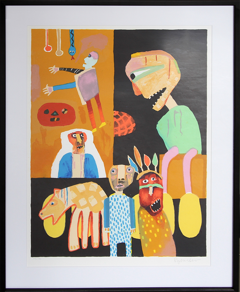 Drengen og de seks æg Litografier Leif Sylvester malerier | Køb malerier af Leif Sylvester her