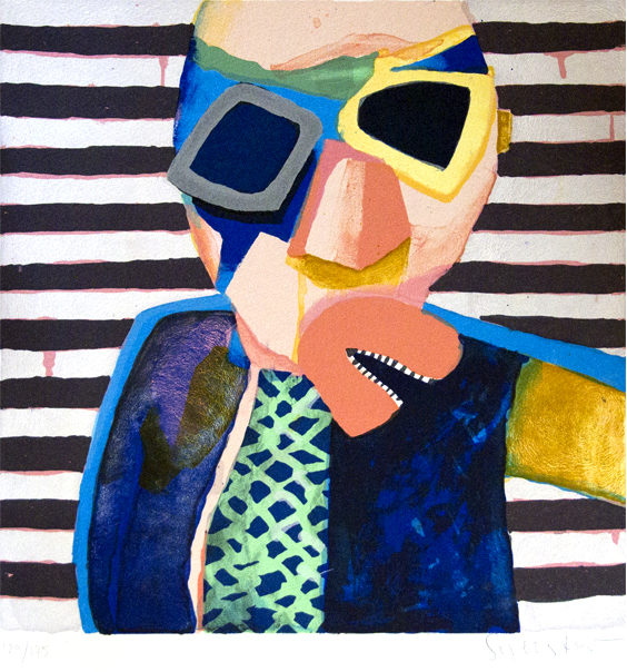 Mand med bundgarnstrøje Litografier Leif Sylvester malerier | Køb malerier af Leif Sylvester her