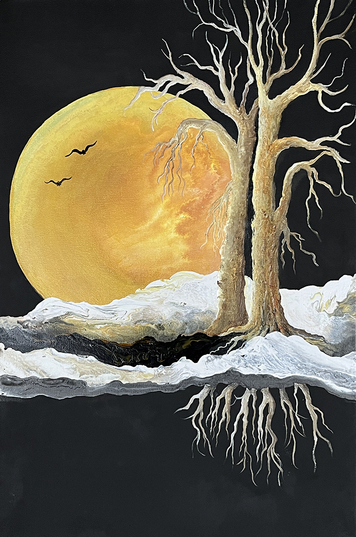 On the egda - Nightbirds Malerier Mariann Munck | Køb fantasifulde malerier af Mariann Munck