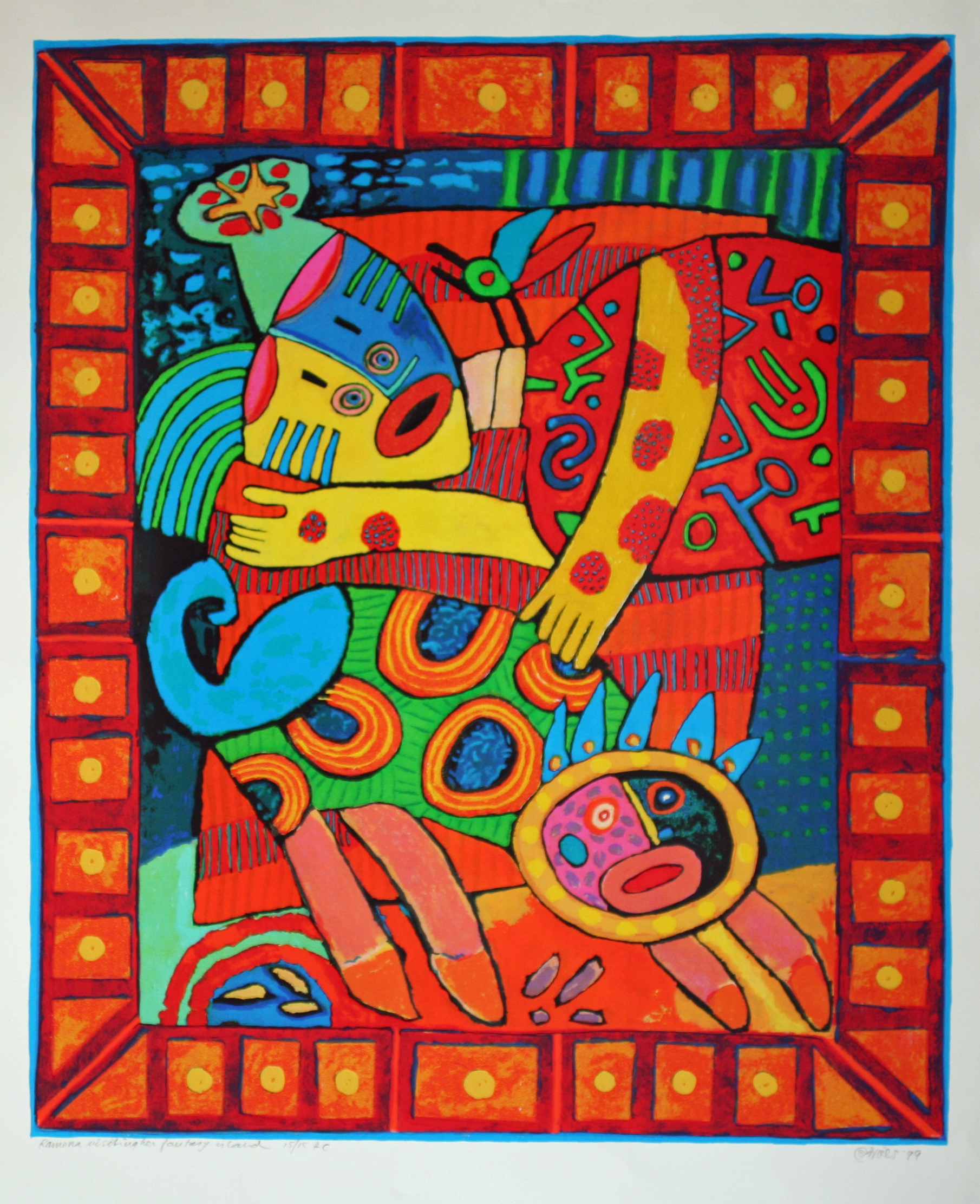 Ramona visiting her fantasy Island Litografier Clemens Briels | Køb unik kunst af Clemens Briels - Litografi