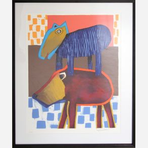 Bl� hund p� r�d hund