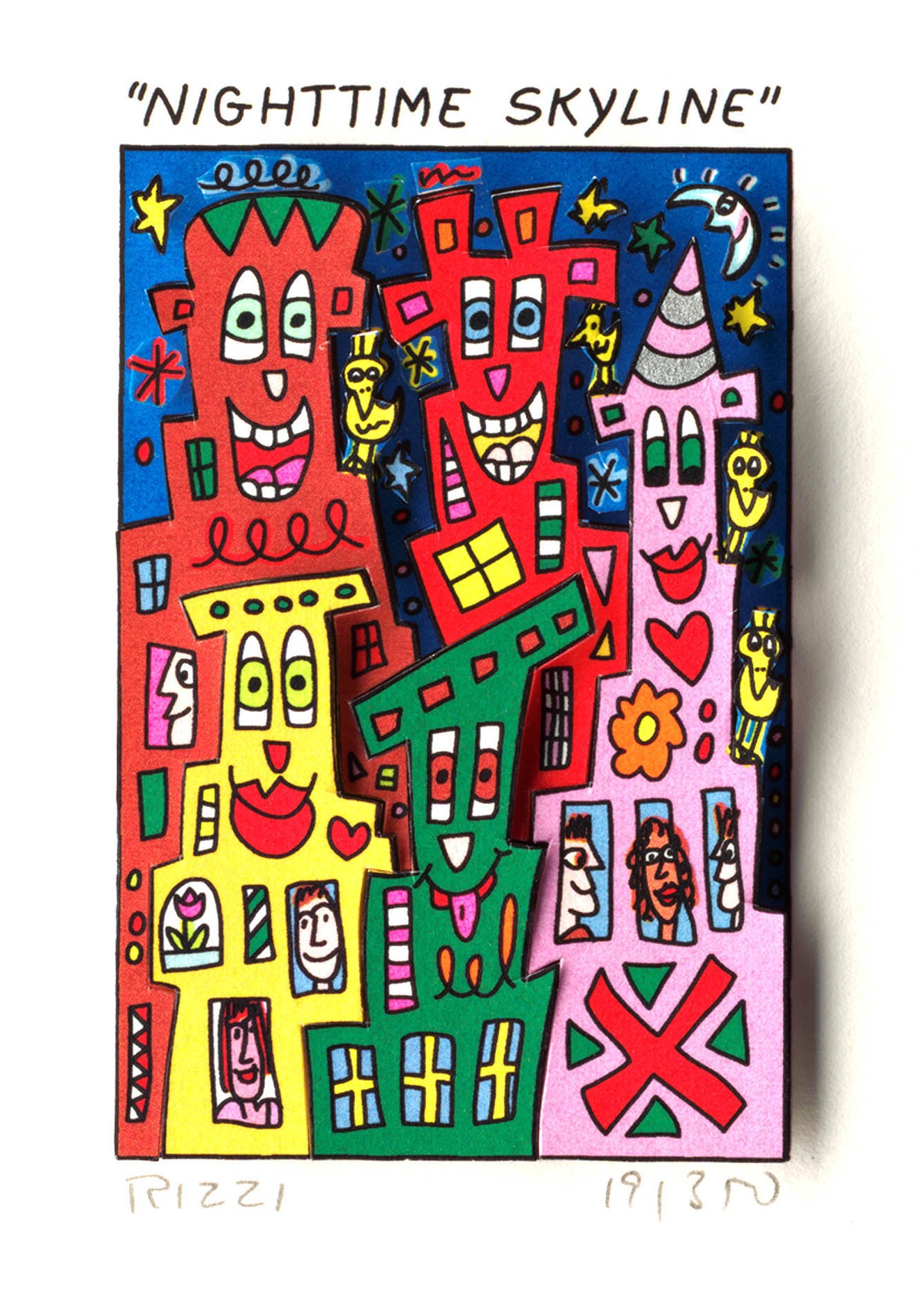 Night time skyline Kunst James Rizzi | Originale malerier af James Rizzi | Shop her