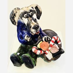 Hund med snoller - skulptur af Dorit Knudsen