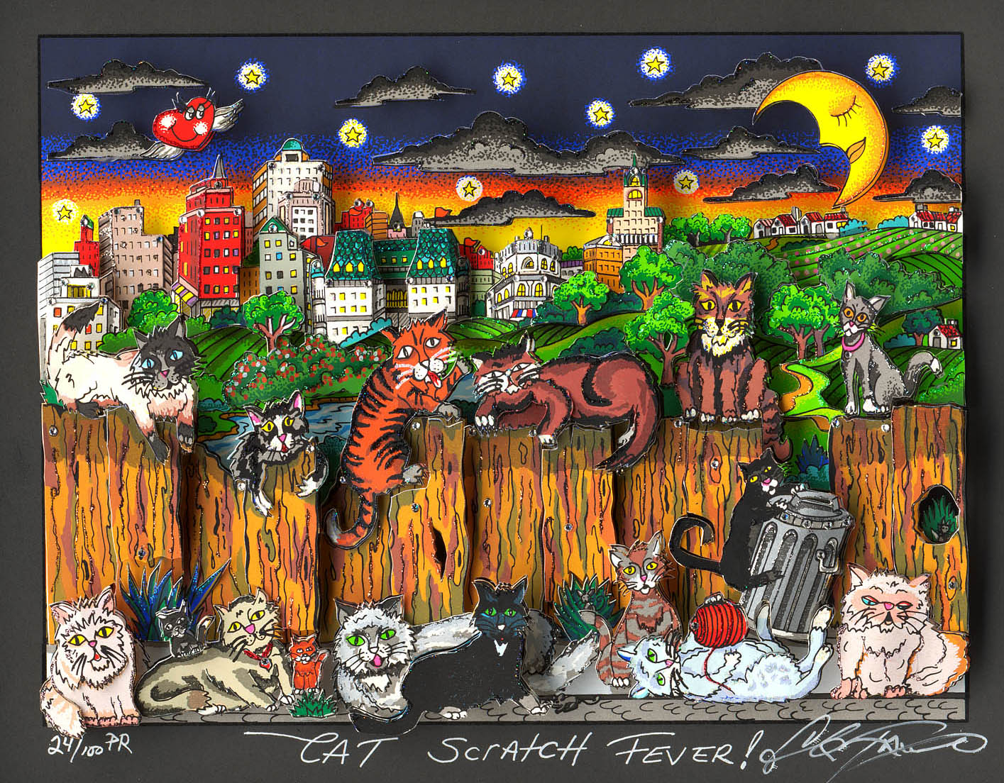 Cat scratch fever Vægkunst Charles Fazzino | Køb unikt Charles Fazzino kunst online