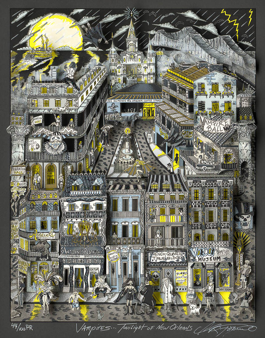 Wampires the twilight of New Orleans Vægkunst Charles Fazzino | Køb unikt Charles Fazzino kunst online