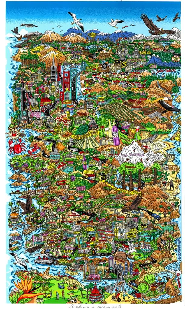 California is calling me Vægkunst Charles Fazzino | Køb unikt Charles Fazzino kunst online