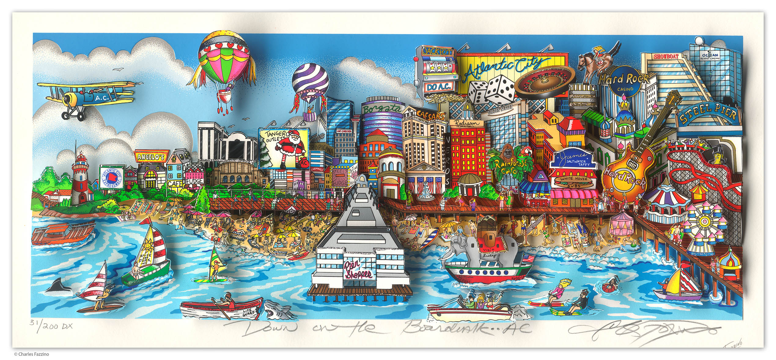 Down on the Boardwalk Vægkunst Charles Fazzino | Køb unikt Charles Fazzino kunst online