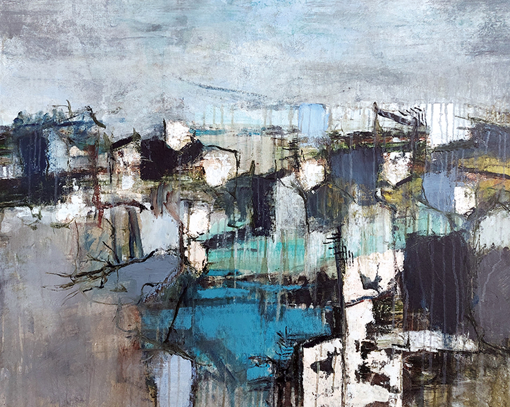 Houses around the lake Malerier Carsten Frank | Køb kunst og malerier fra Carsten frank | Unikt udvalg