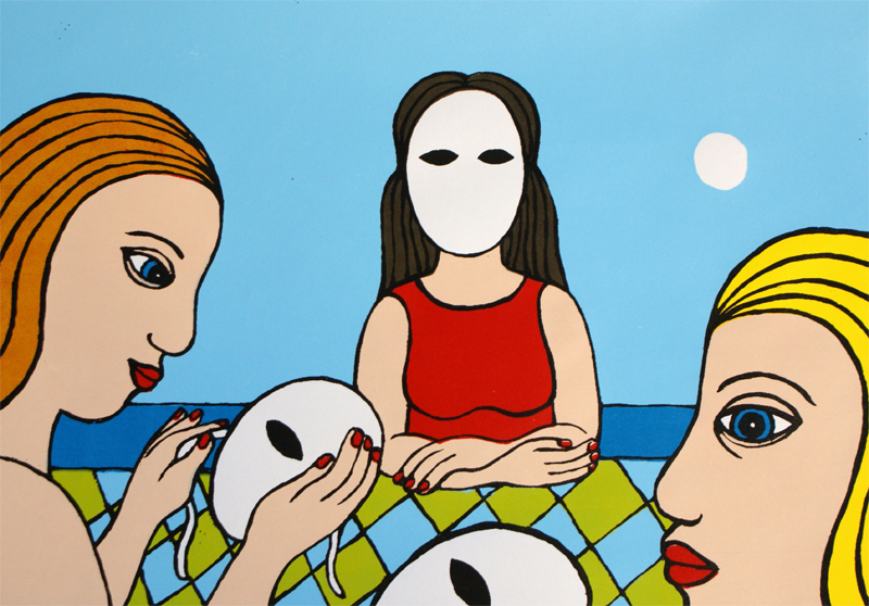 Pigernes masker Litografier Troels Trier | Køb Troels Trier kunst og maleri - Unikt udvalg