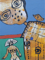 Pludseligt - mens hun lå og tog solbad Malerier Troels Trier | Køb Troels Trier kunst og maleri - Unikt udvalg