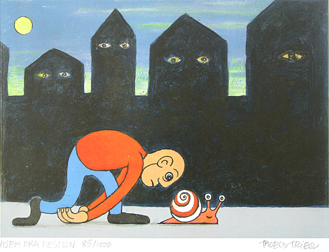 Hjem fra festen Kunstplakater Troels Trier | Køb Troels Trier kunst og maleri - Unikt udvalg