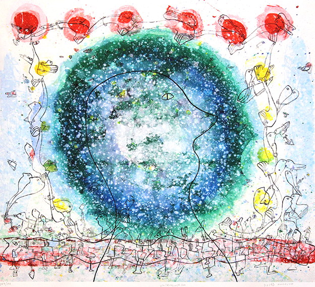 Walking with sun Litografier Yoshio Nakajima | Køb malerier er kunstneren Yoshio Nakajima