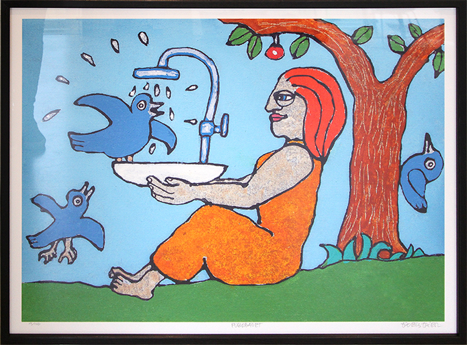Fuglebadet Kunstplakater Troels Trier | Køb Troels Trier kunst og maleri - Unikt udvalg