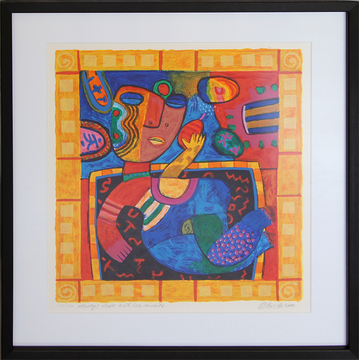 Always close with her mobile Litografier Clemens Briels | Køb unik kunst af Clemens Briels - Litografi