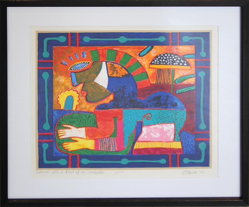 Woman with a kind of an umbrella Litografier Clemens Briels | Køb unik kunst af Clemens Briels - Litografi