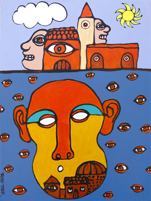 Rød by Malerier Troels Trier | Køb Troels Trier kunst og maleri - Unikt udvalg