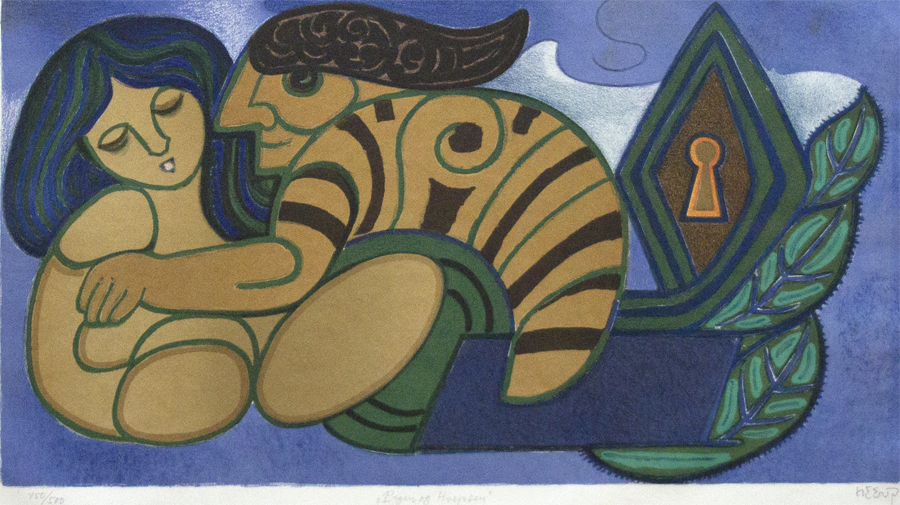 Pigen og hvepsen Litografier Henry Heerup | Litografier og malerier af Henry Heerup