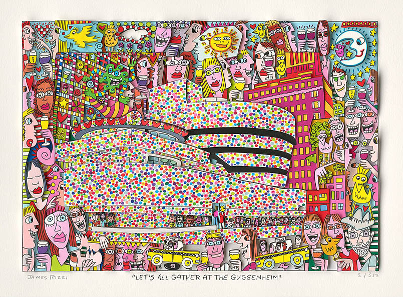 Let´s all gather at the guggenheim Vægkunst James Rizzi | Originale malerier af James Rizzi | Shop her