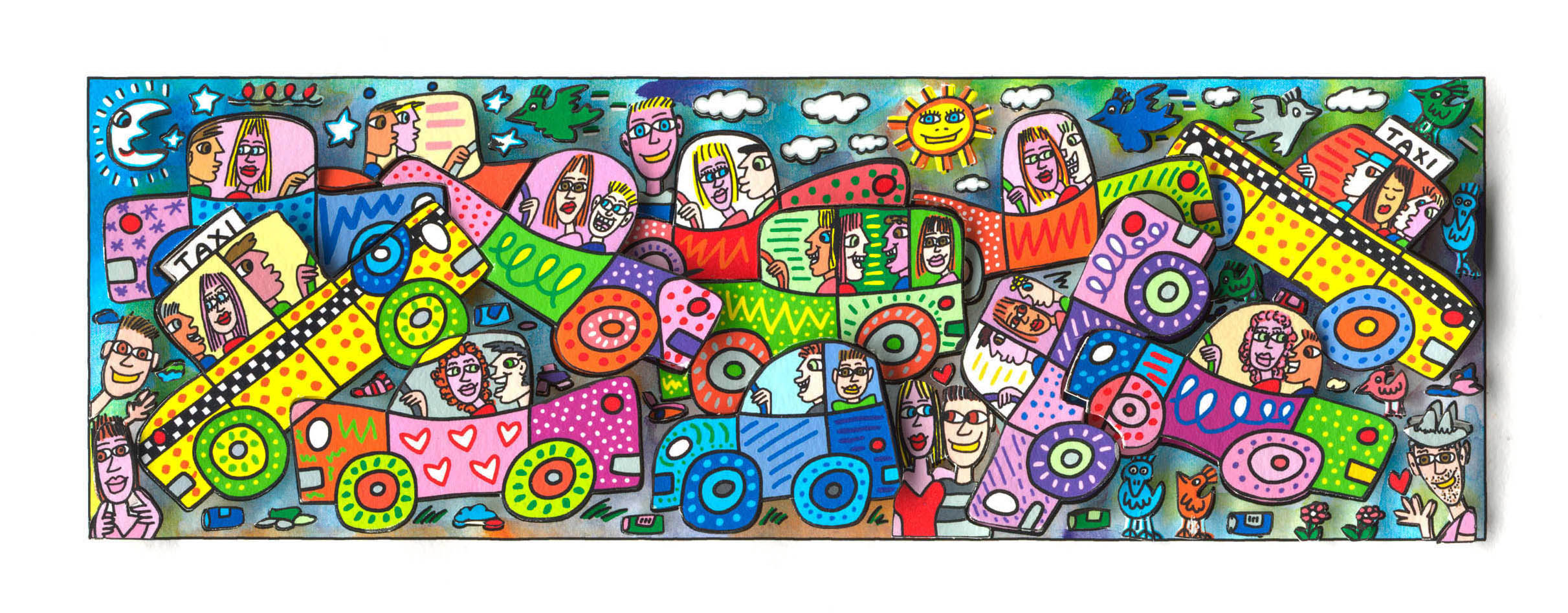 My busy city traffic jam Vægkunst James Rizzi | Originale malerier af James Rizzi | Shop her