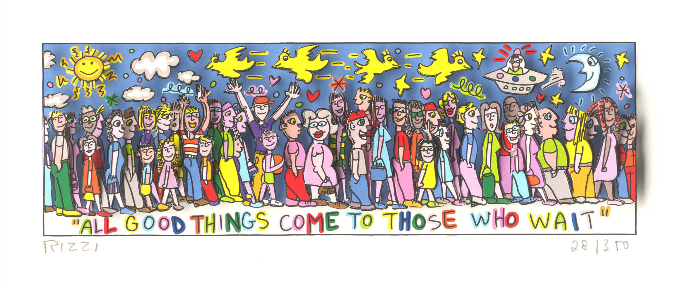 All good things come to those who wait Vægkunst James Rizzi | Originale malerier af James Rizzi | Shop her